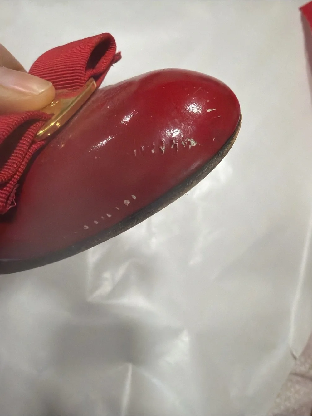 Salvatore Ferragamo Red Patent Vara Bow Low Heel Flats